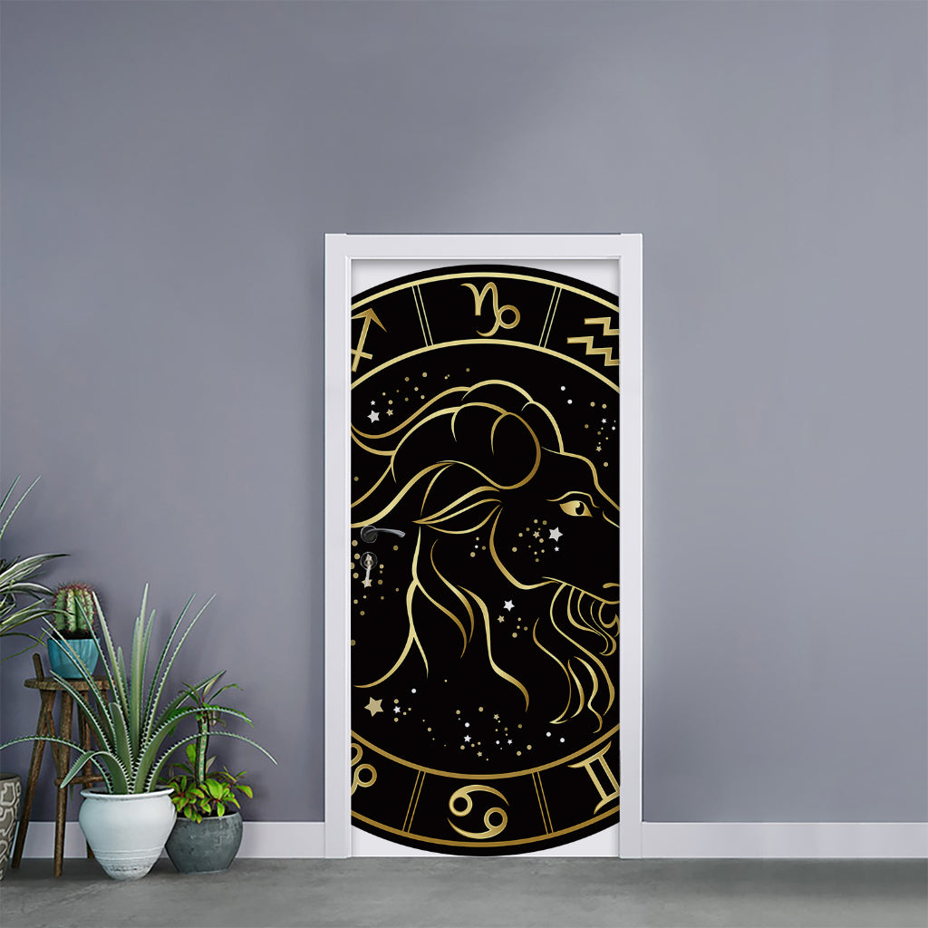 Gold And Black Capricorn Sign Print Door Sticker