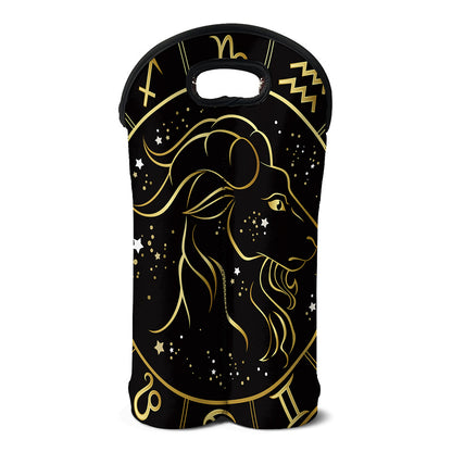 Gold And Black Capricorn Sign Print Double Neoprene Wine Tote