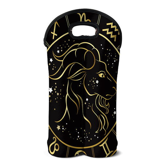 Gold And Black Capricorn Sign Print Double Neoprene Wine Tote
