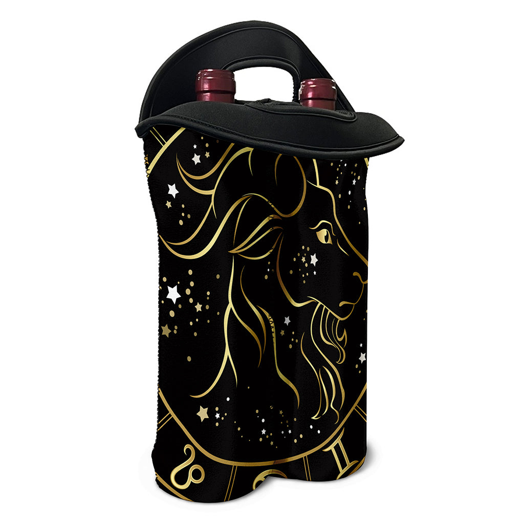 Gold And Black Capricorn Sign Print Double Neoprene Wine Tote