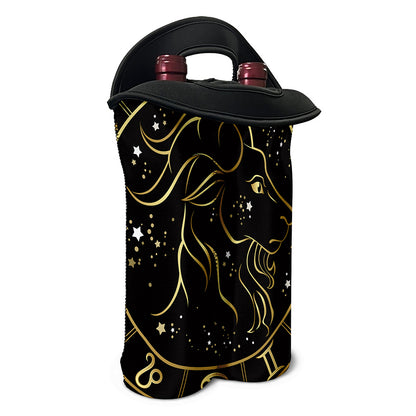 Gold And Black Capricorn Sign Print Double Neoprene Wine Tote