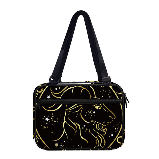 Gold And Black Capricorn Sign Print Double Strap Bible Bag
