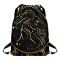 Gold And Black Capricorn Sign Print Drawstring Backpack