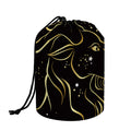Gold And Black Capricorn Sign Print Drawstring Makeup Bag