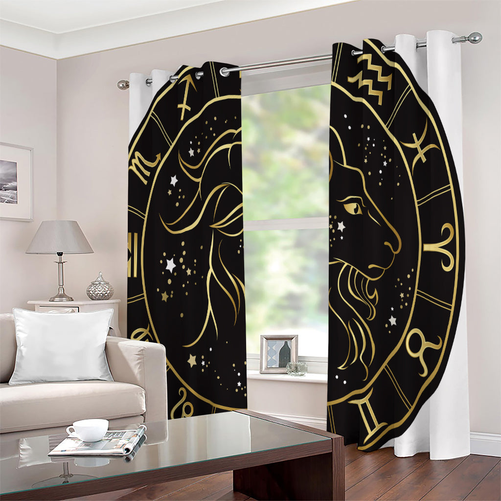 Gold And Black Capricorn Sign Print Extra Wide Grommet Curtains