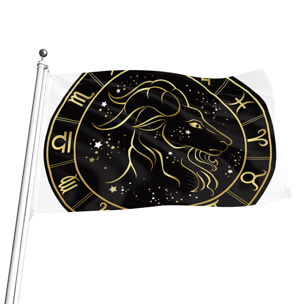 Gold And Black Capricorn Sign Print Flag