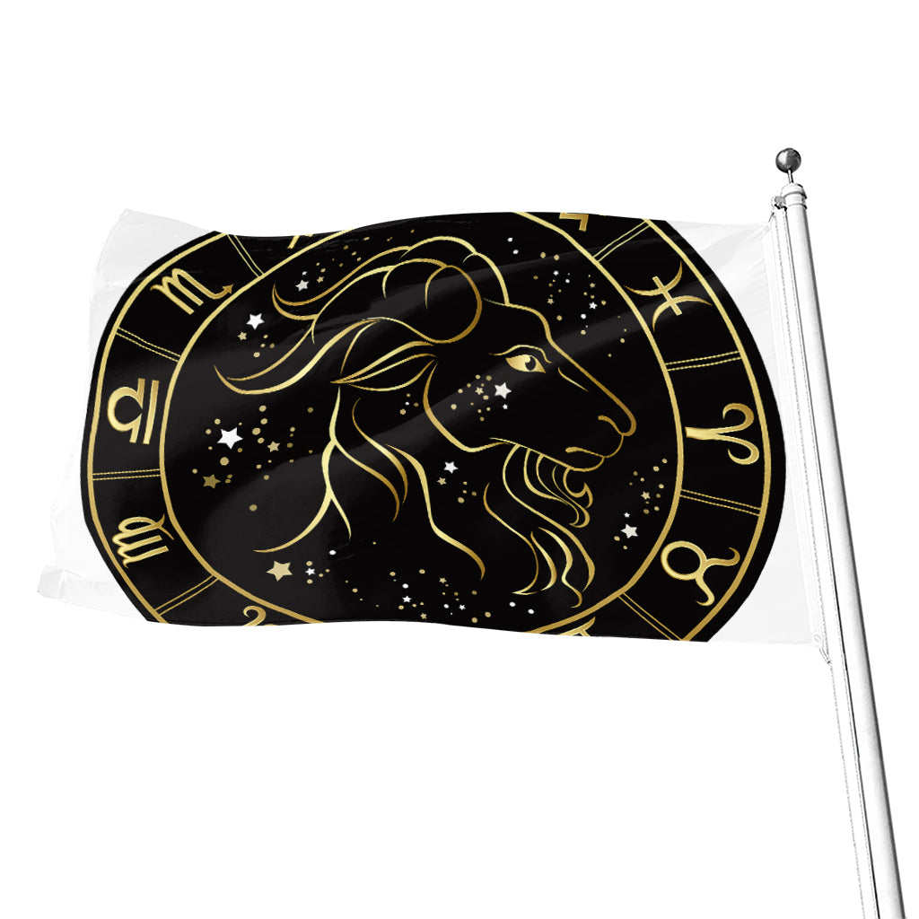 Gold And Black Capricorn Sign Print Flag