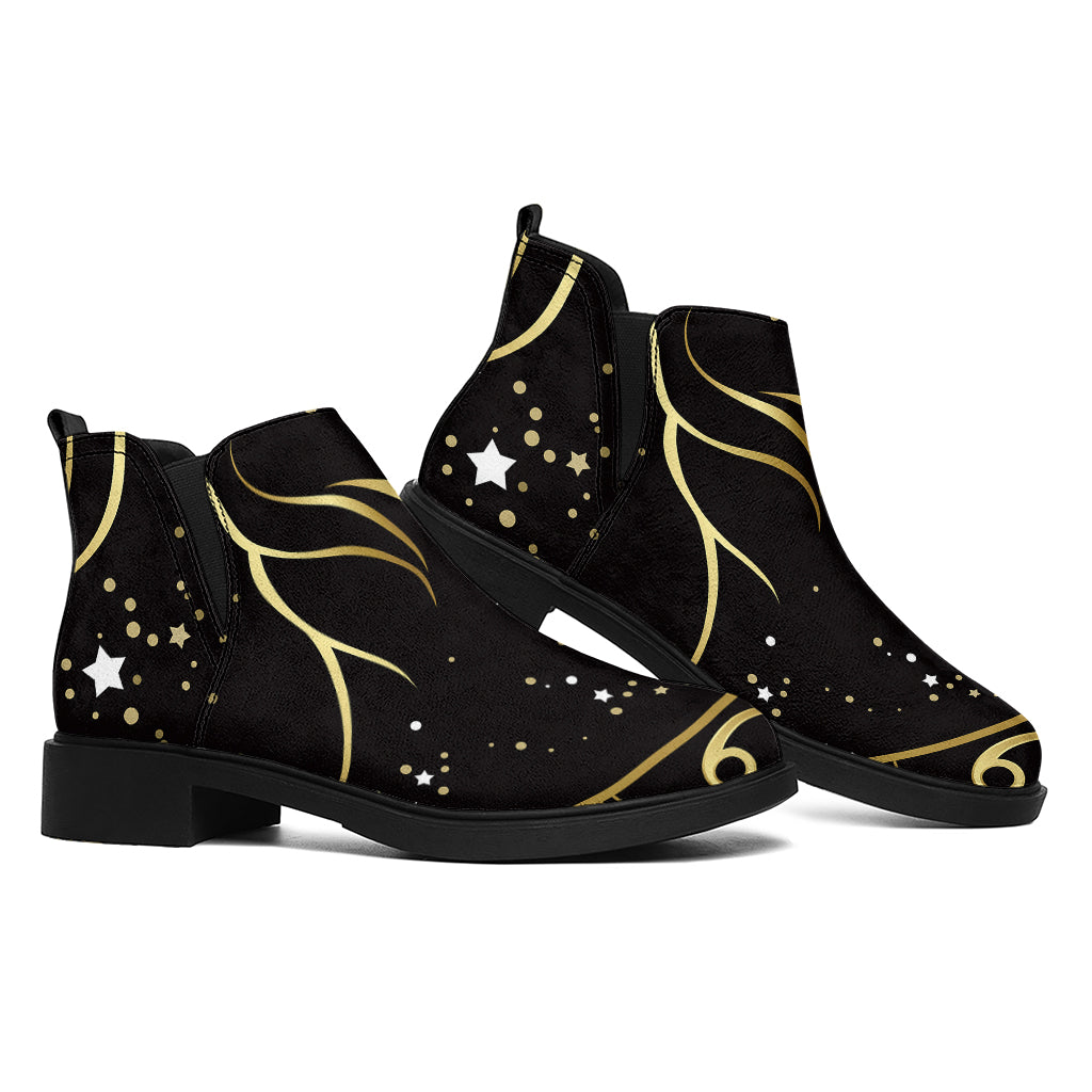 Gold And Black Capricorn Sign Print Flat Ankle Boots