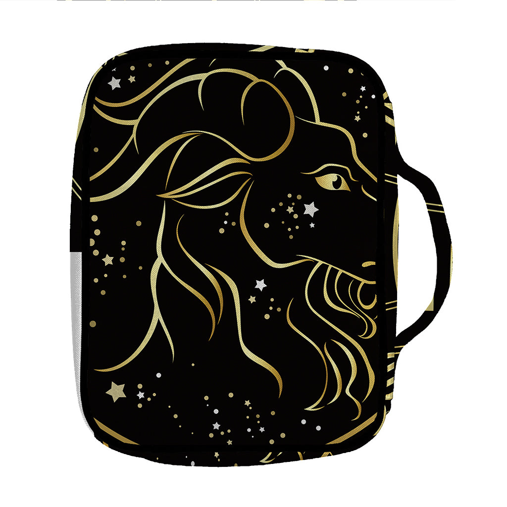 Gold And Black Capricorn Sign Print Front Pocket Bible Bag