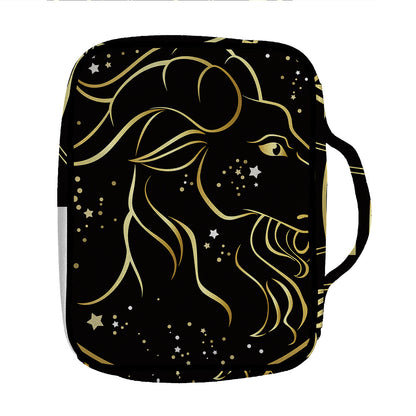 Gold And Black Capricorn Sign Print Front Pocket Bible Bag