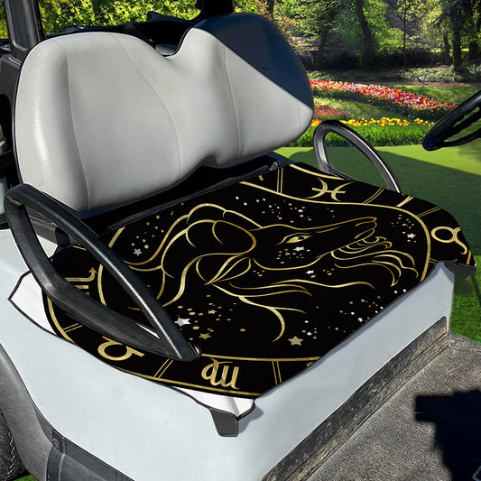 Gold And Black Capricorn Sign Print Golf Cart Seat Cover