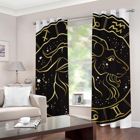 Gold And Black Capricorn Sign Print Grommet Curtains