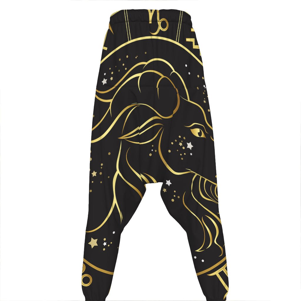 Gold And Black Capricorn Sign Print Hammer Pants