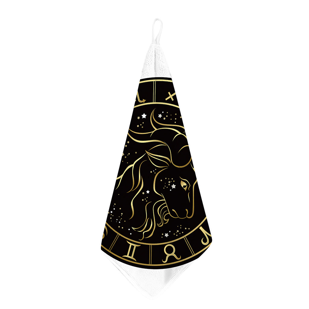 Gold And Black Capricorn Sign Print Hand Towel
