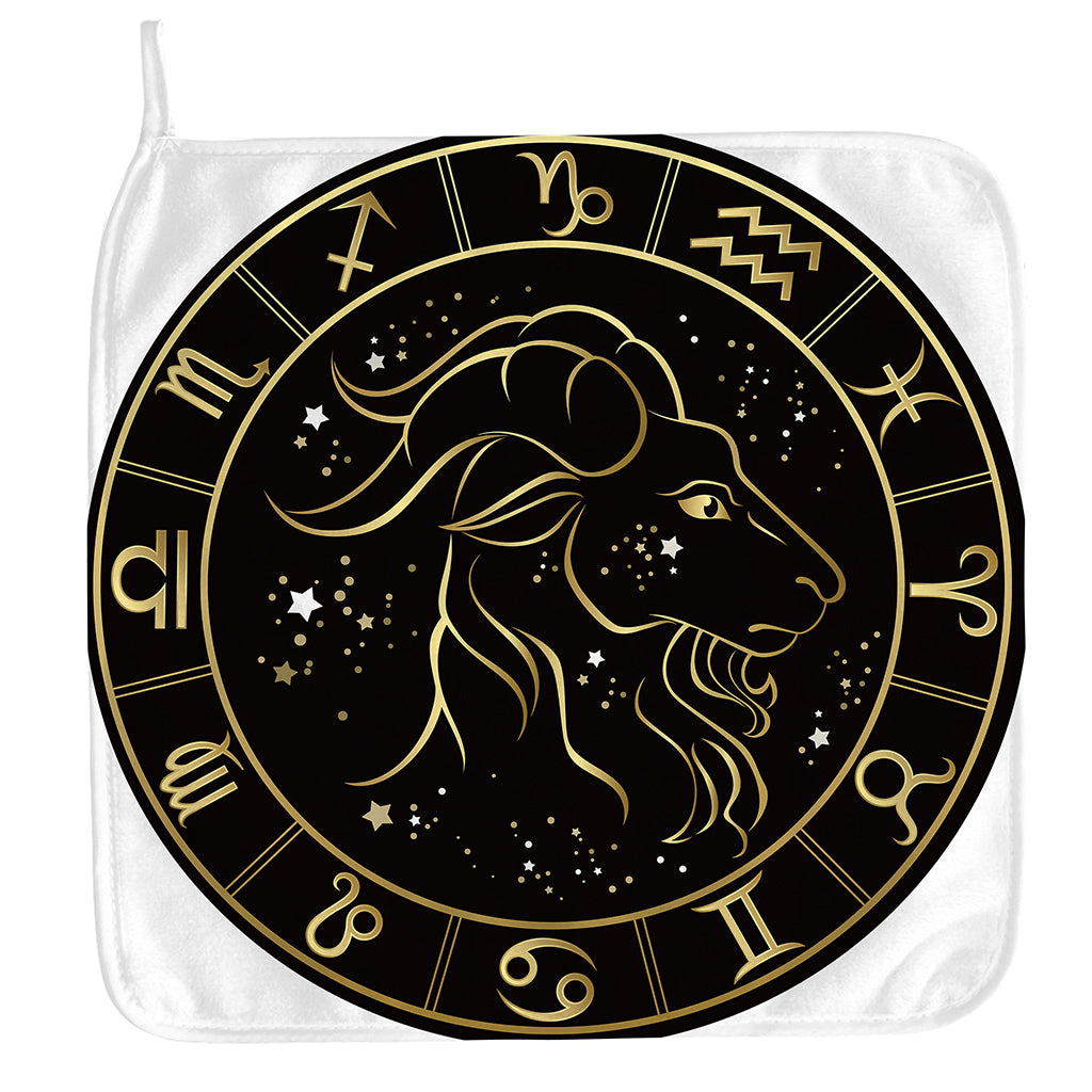 Gold And Black Capricorn Sign Print Hand Towel