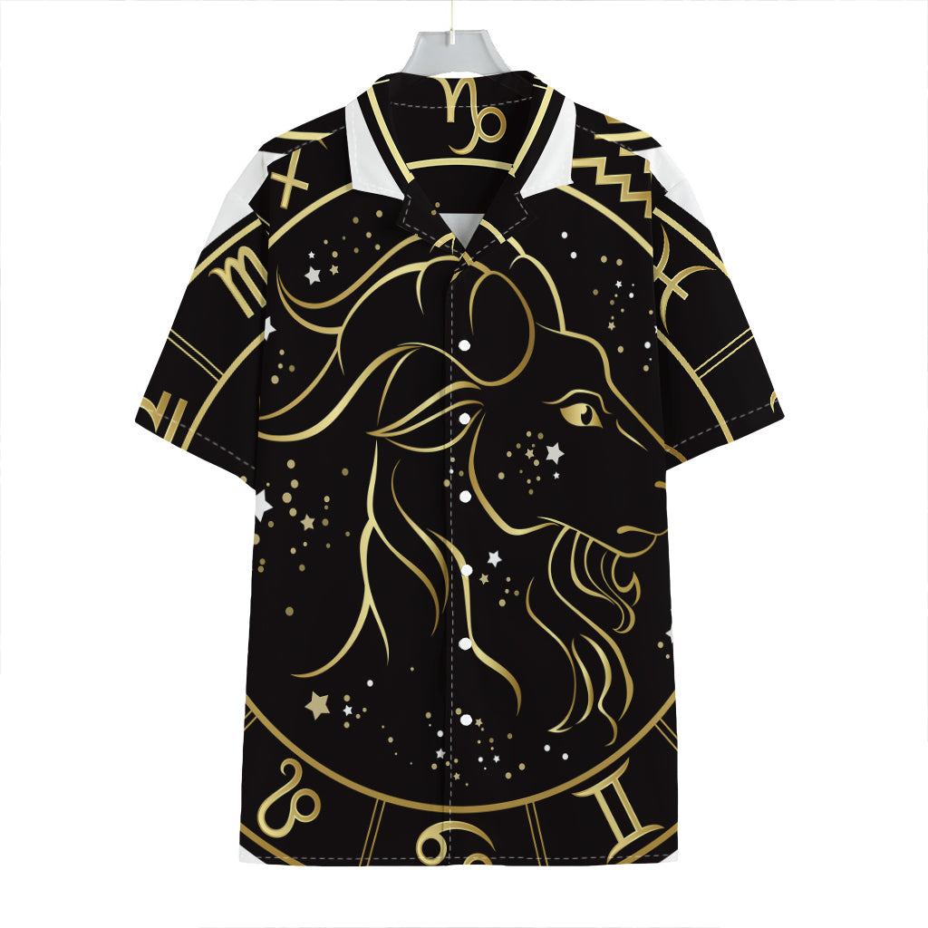 Gold And Black Capricorn Sign Print Hawaiian Shirt