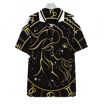 Gold And Black Capricorn Sign Print Hawaiian Shirt