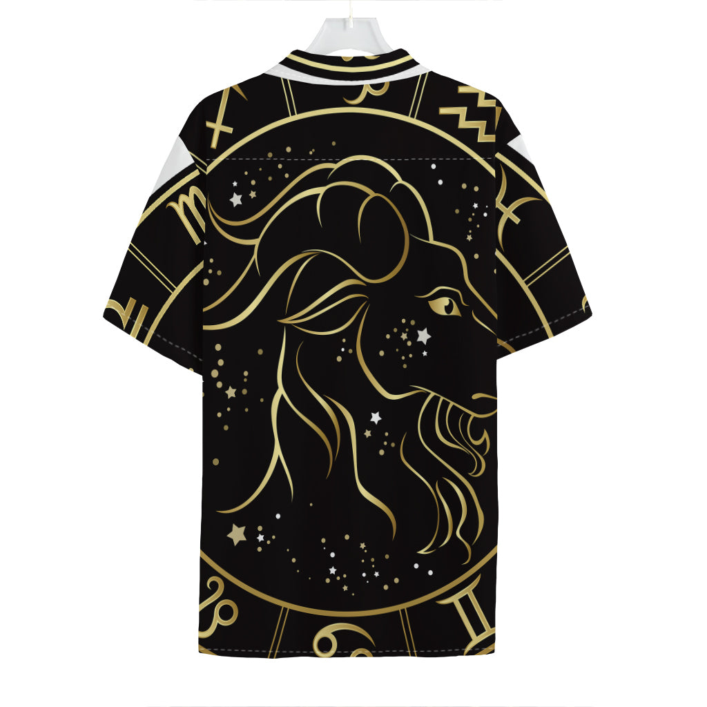 Gold And Black Capricorn Sign Print Hawaiian Shirt