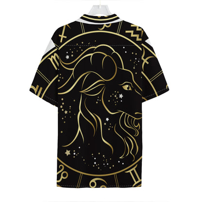 Gold And Black Capricorn Sign Print Hawaiian Shirt