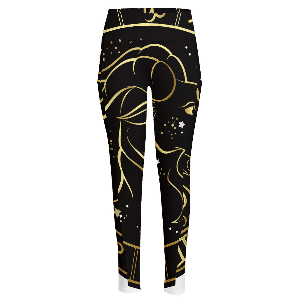 Gold And Black Capricorn Sign Print High-Waisted Pocket Leggings