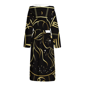 Gold And Black Capricorn Sign Print Hooded Bathrobe