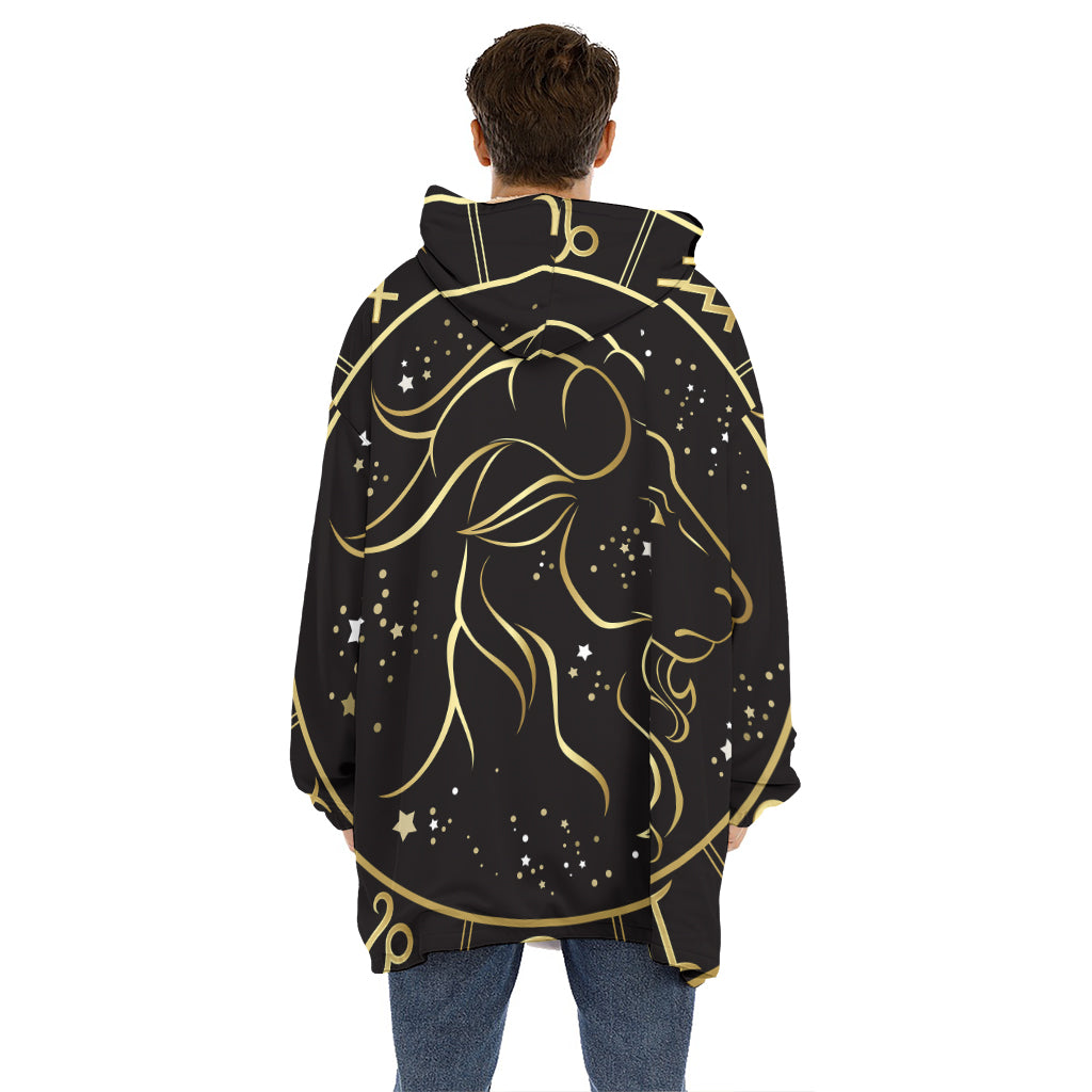 Gold And Black Capricorn Sign Print Hoodie Blanket