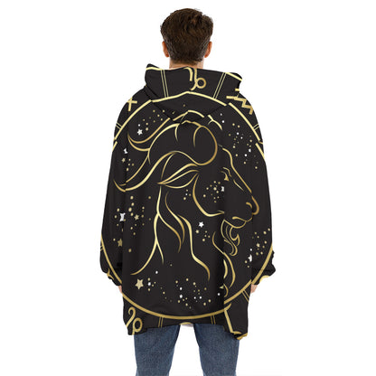 Gold And Black Capricorn Sign Print Hoodie Blanket