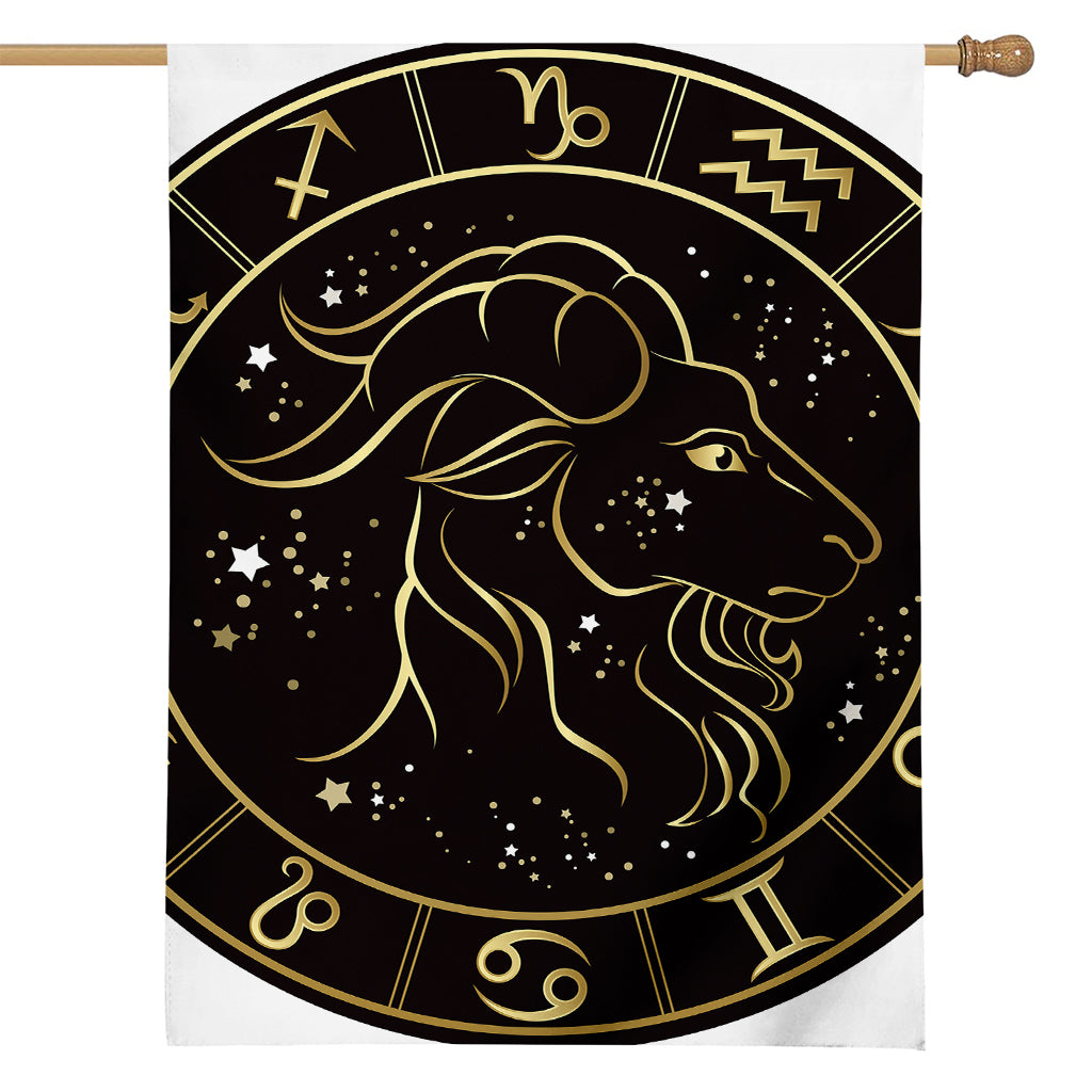 Gold And Black Capricorn Sign Print House Flag
