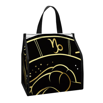 Gold And Black Capricorn Sign Print Insulated Lunch Tote