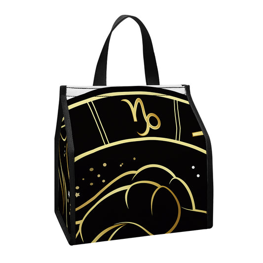 Gold And Black Capricorn Sign Print Insulated Lunch Tote