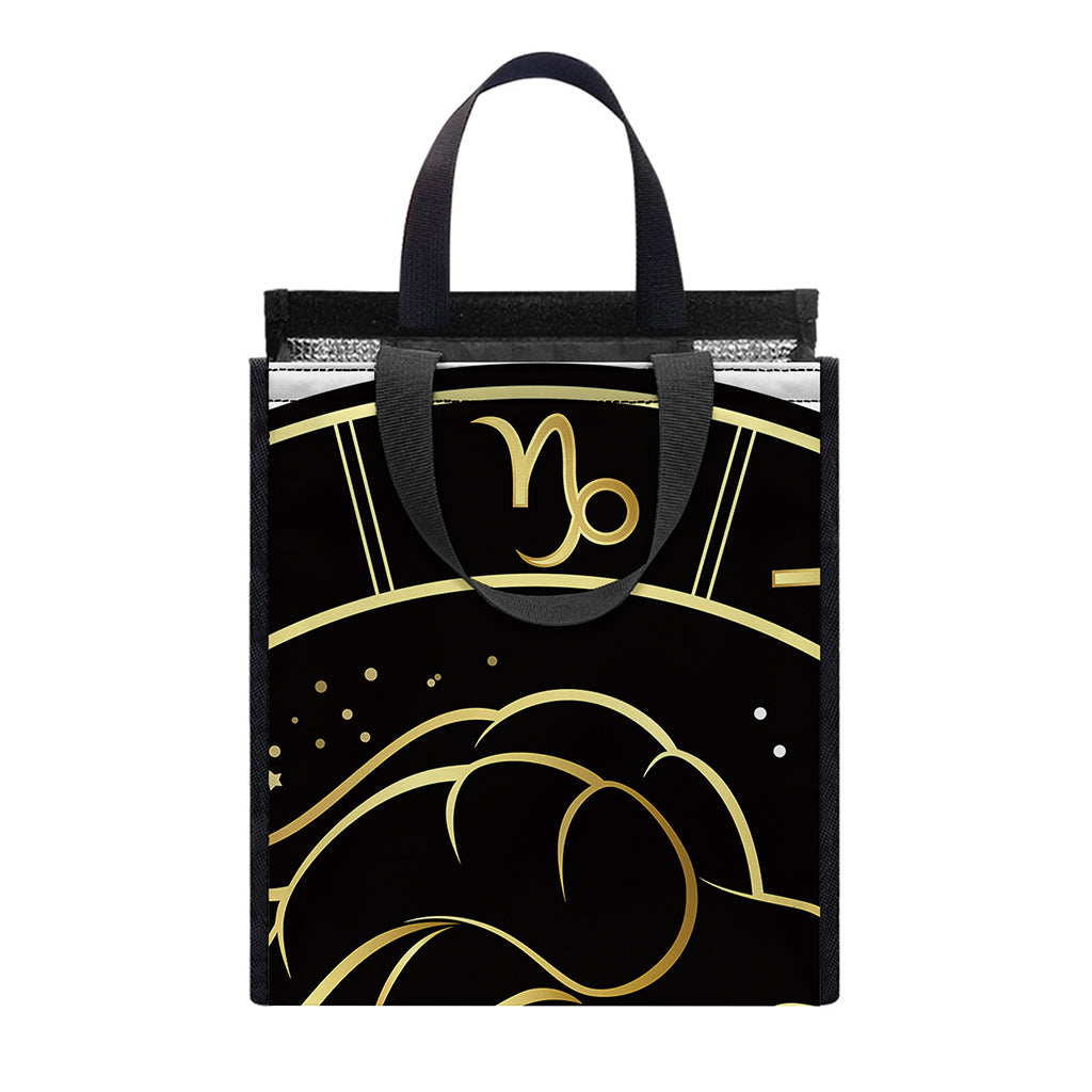 Gold And Black Capricorn Sign Print Insulated Lunch Tote
