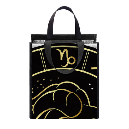 Gold And Black Capricorn Sign Print Insulated Lunch Tote