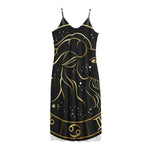 Gold And Black Capricorn Sign Print Jersey Midi Cami Dress