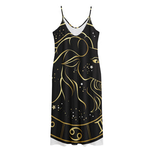 Gold And Black Capricorn Sign Print Jersey Midi Cami Dress