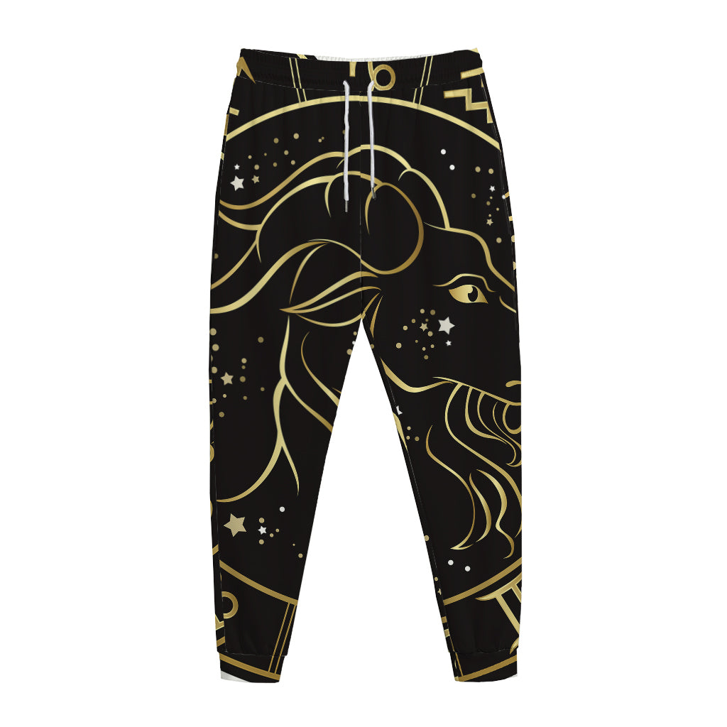 Gold And Black Capricorn Sign Print Jogger Pants