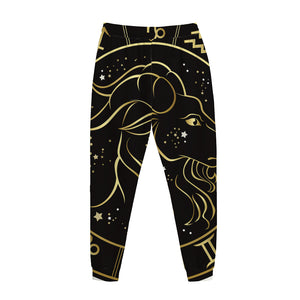 Gold And Black Capricorn Sign Print Jogger Pants