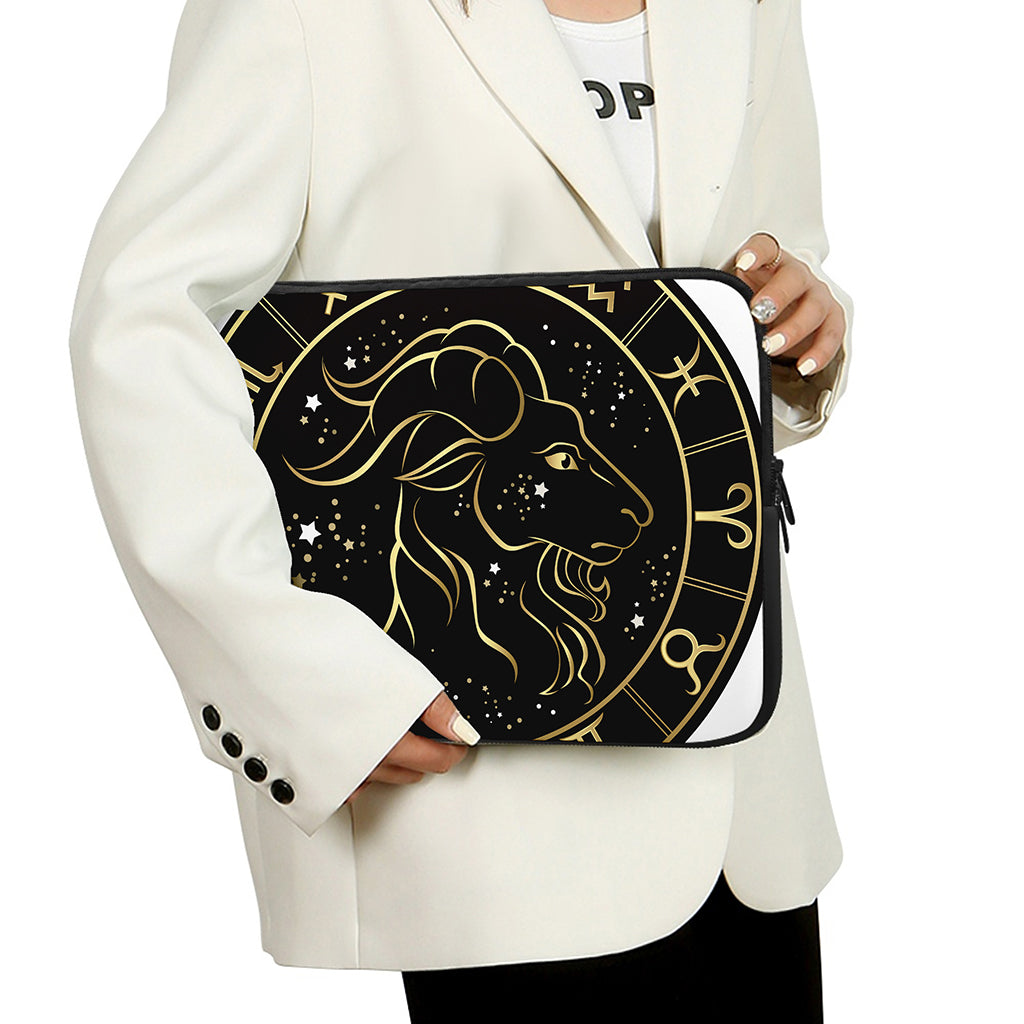 Gold And Black Capricorn Sign Print Laptop Sleeve