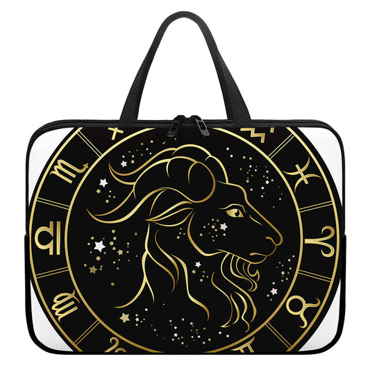 Gold And Black Capricorn Sign Print Laptop Sleeve With Handle