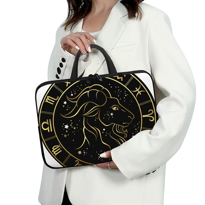 Gold And Black Capricorn Sign Print Laptop Sleeve With Handle