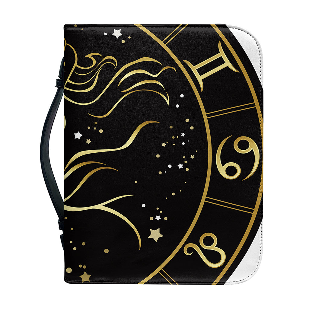 Gold And Black Capricorn Sign Print Leather Bible Cover