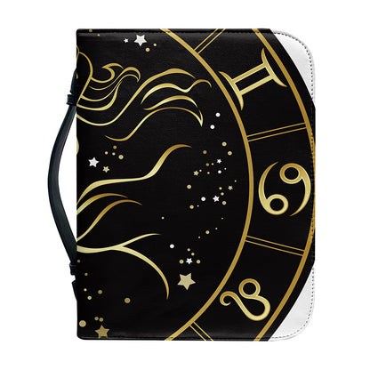 Gold And Black Capricorn Sign Print Leather Bible Cover