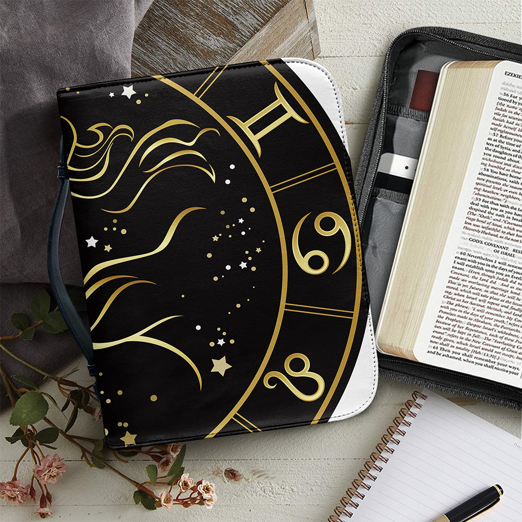 Gold And Black Capricorn Sign Print Leather Bible Cover