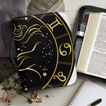 Gold And Black Capricorn Sign Print Leather Bible Cover