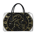 Gold And Black Capricorn Sign Print Leather Duffel Bag