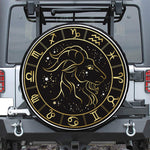 Gold And Black Capricorn Sign Print Leather Spare Tire Cover