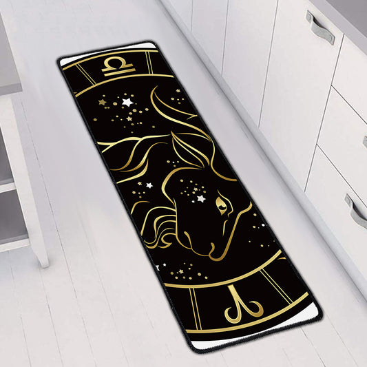 Gold And Black Capricorn Sign Print Long Kitchen Mat