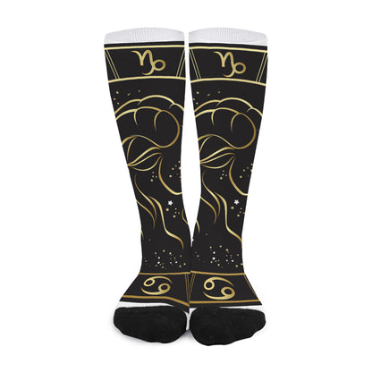 Gold And Black Capricorn Sign Print Long Socks
