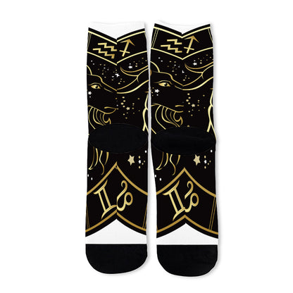 Gold And Black Capricorn Sign Print Long Socks