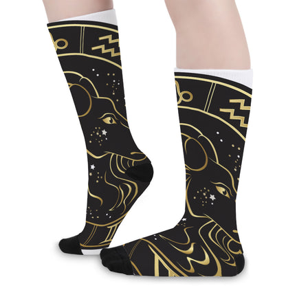 Gold And Black Capricorn Sign Print Long Socks