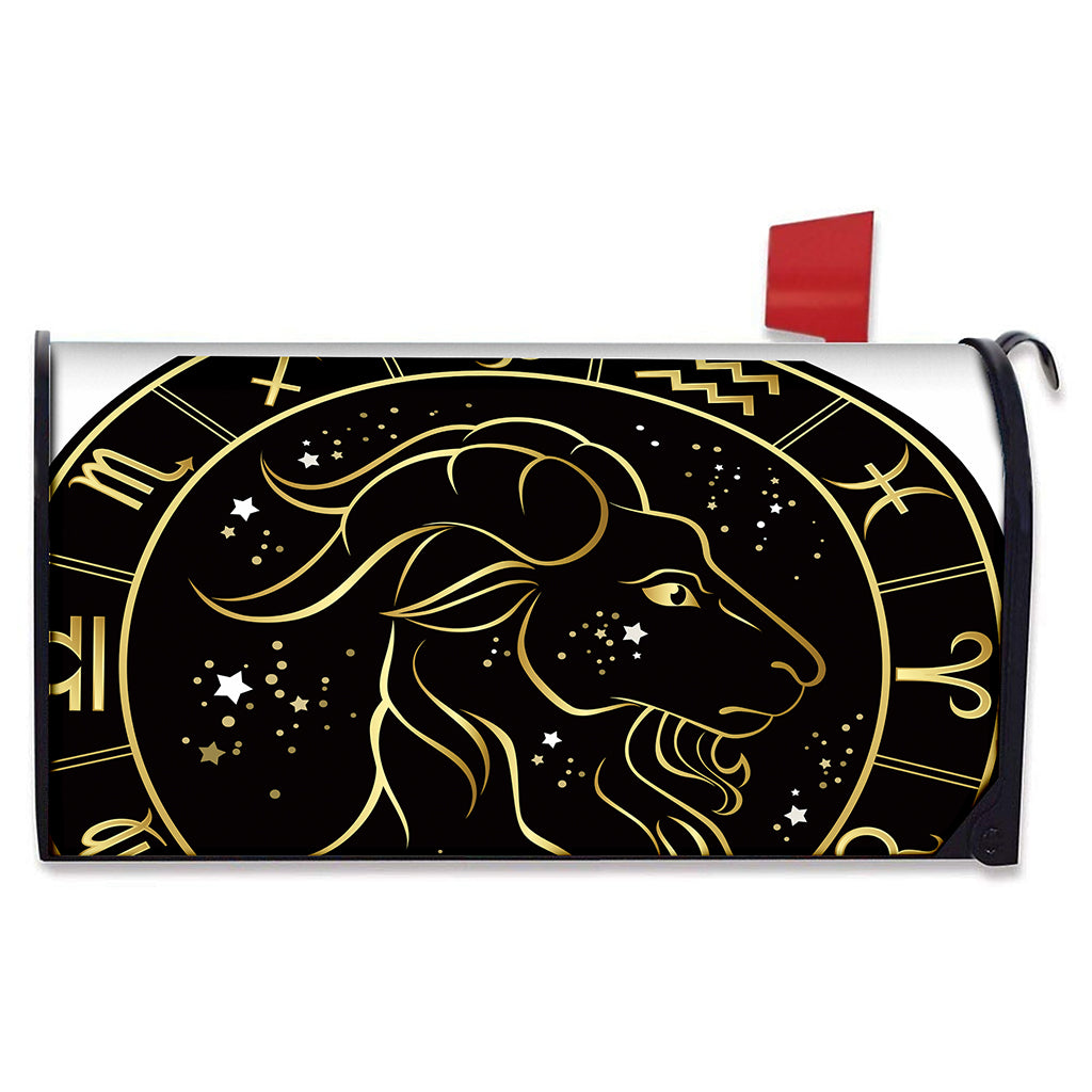 Gold And Black Capricorn Sign Print Mailbox Cover